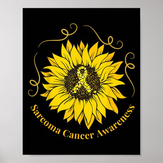 Sarcoma Cancer Awareness Sunflower Yellow Ribbon S ポスター (正面)