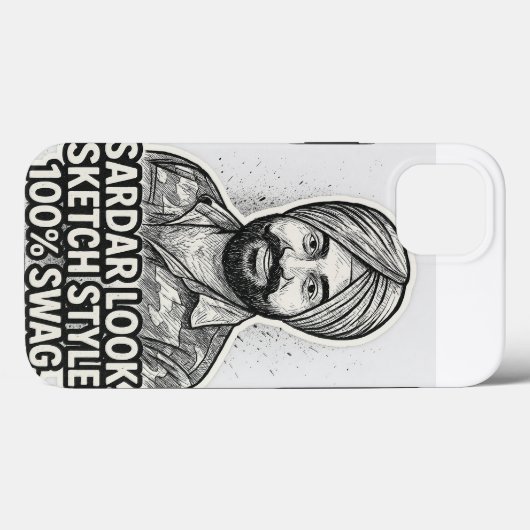 Sardar Sketch Swag iPhone 13 Case – Black & White Case-Mate iPhoneケース (裏面 (横))