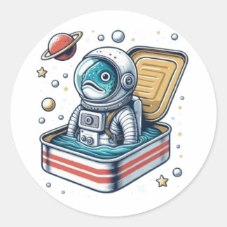  Sardine Astronaut Retro Funny Sticker ラウンドシール