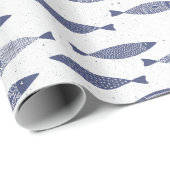 Sardine Fish Navy Blue White Coastal ラッピングペーパー (ロールコーナー)