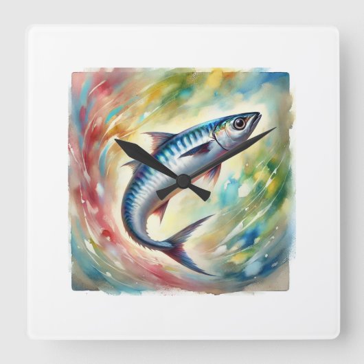 Sardine in Light 051124AREF144 - Watercolor スクエア壁時計 (正面)