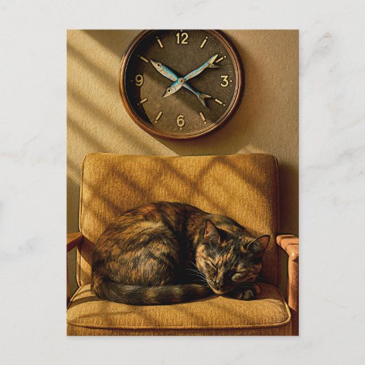 Sardine O’clock Dreamtime – Surreal Cat Art ポストカード (正面)