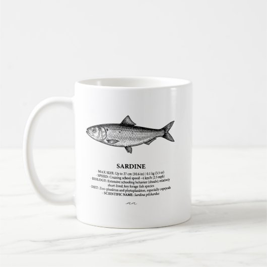 Sardine Schooling Fish Vintage  コーヒーマグカップ (左)