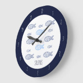 Sardines Coastal Line Art Kitchen Wall Clock ラージ壁時計 (傾斜)