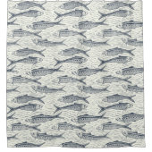 Sardines in Motion in navy and ivory シャワーカーテン (正面)