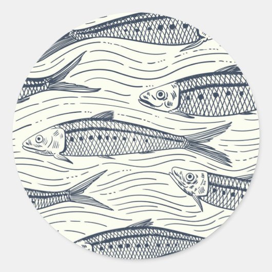 Sardines in Motion in navy and ivory ラウンドシール (正面)