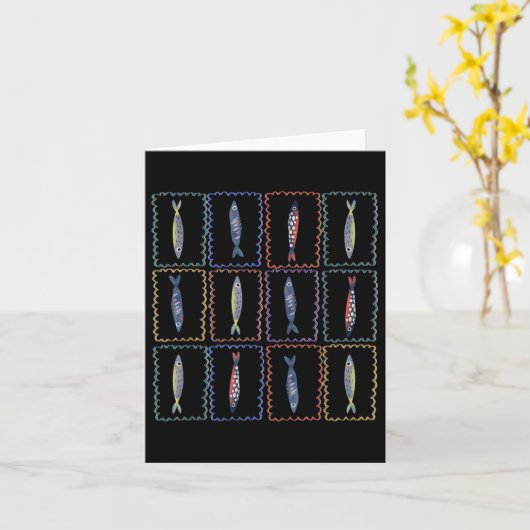 Sardines Tin Fish Tomato Girl Summer Coastal Tinne カード (黄色い花)