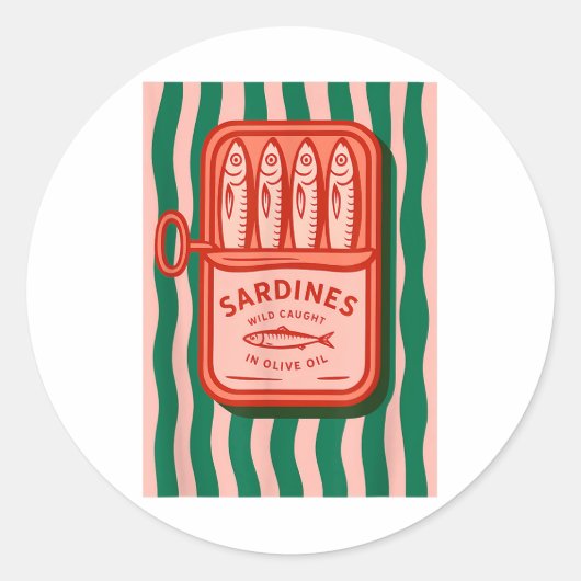 Sardines Tinned Fish Retro Graphic Summer For Men  ラウンドシール (正面)
