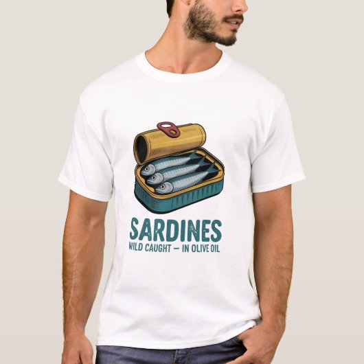 Sardines Tinned Fish Retro Graphic Summer for Men Tシャツ (正面)