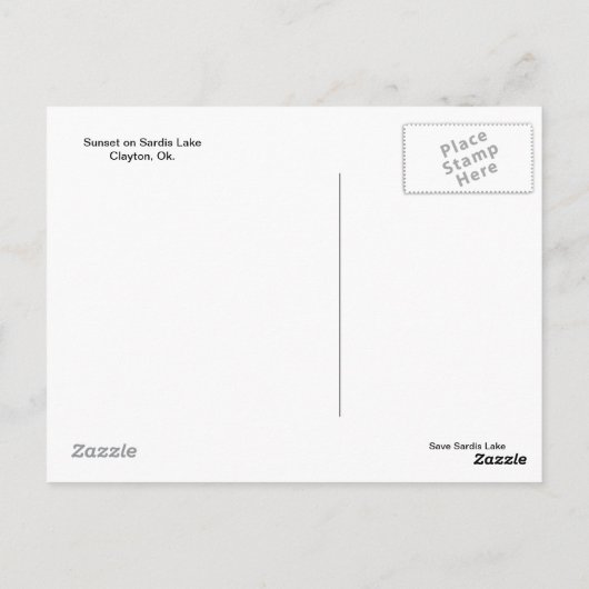 Sardis湖の日没 ポストカード (裏面)