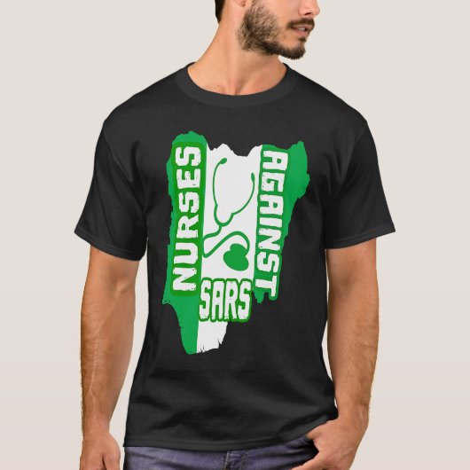 SARSに対するナースナイジェリア国旗のEND強盗ポリ Tシャツ (正面)