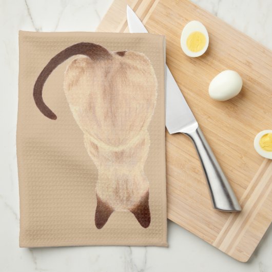 Sashaの遠くになスケッチを見るシャムの猫好きの子猫 キッチンタオル (四つ折り)