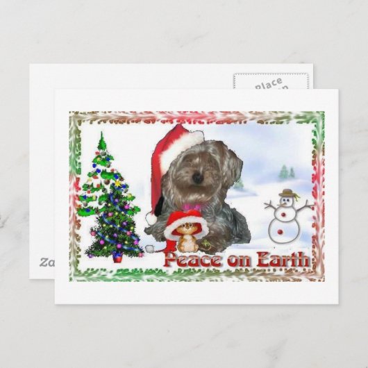 Sashaシドニー膚触りがよい犬のマウスのクリスマスのプレゼント シーズンポストカード (正面/裏面)