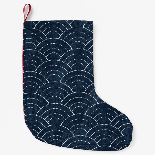 Sashiko seamless indigo dye pattern with tradition スモールクリスマスストッキング (正面)