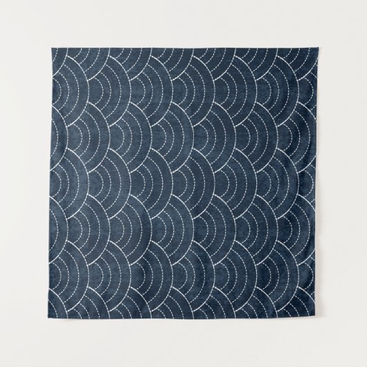 Sashiko seamless indigo dye pattern with tradition タペストリー (正面(横))