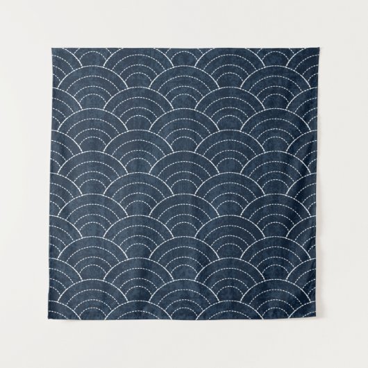 Sashiko seamless indigo dye pattern with tradition タペストリー (正面)