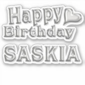 Saskia Happy Birthday silver Aufkleber Sticker シール (正面)