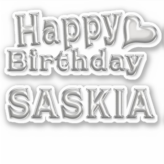 Saskia Happy Birthday silver Aufkleber Sticker シール (正面)