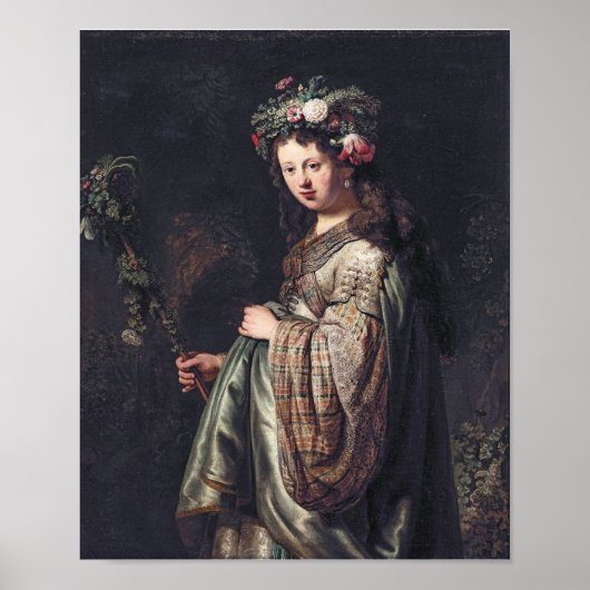 Saskia van Uylenburgh as Flora, Rembrandt, 1634 ポスター (正面)