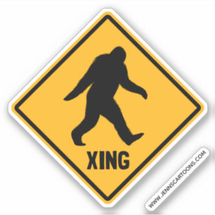 Sasquachの道のXingのシルエットを交差させているビッグフット シール
