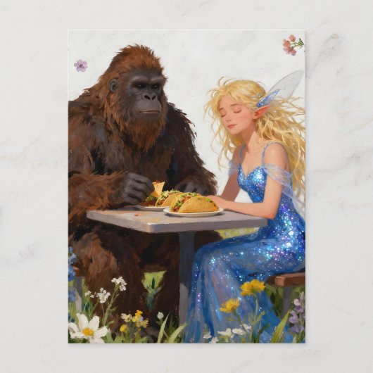Sasquatch and a Fairy Eating Tacos ポストカード (正面)