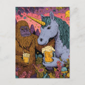 Sasquatch and a Unicorn Enjoying Beer ポストカード (正面)