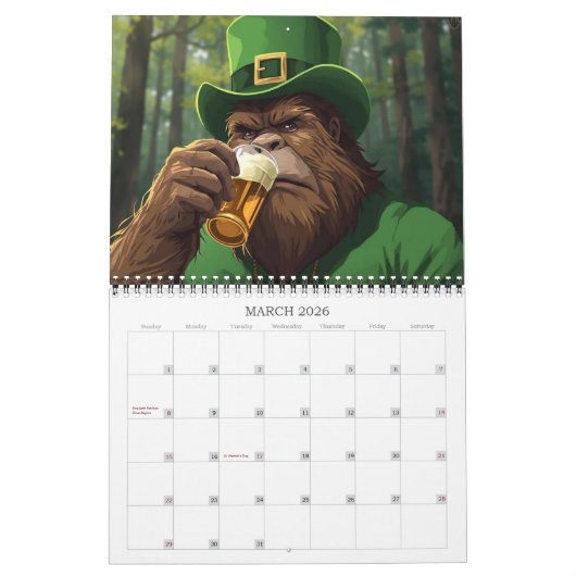 Sasquatch Bigfoot Calendar カレンダー (3月 2026)