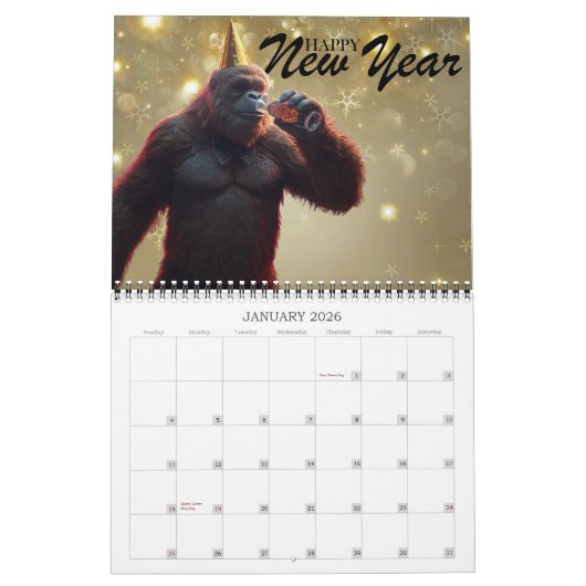 Sasquatch Bigfoot Calendar カレンダー (1月 2026)