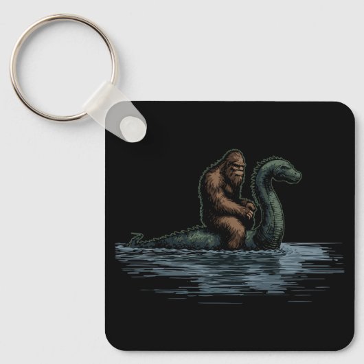Sasquatch Bigfoot Rides Loch Monster キーホルダー (正面)