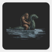 Sasquatch Bigfoot Rides Loch Monster スクエアシール (正面)
