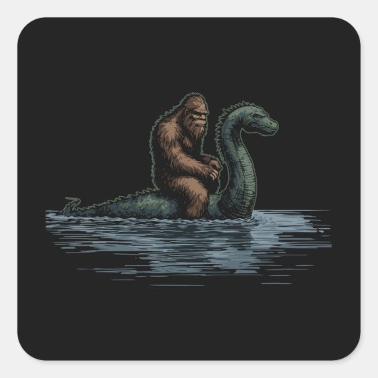 Sasquatch Bigfoot Rides Loch Monster スクエアシール (正面)