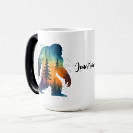 Sasquatch Bigfoot Watercolor Personalized Name Mug モーフィングマグカップ