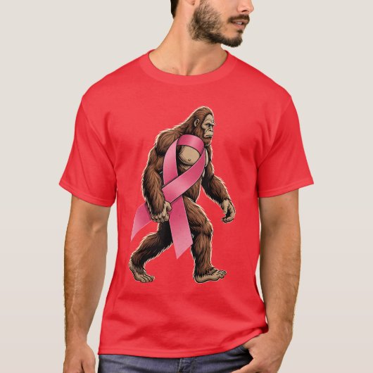 Sasquatch Breast Cancer Pink Ribbon Support Men Bo Tシャツ (正面)