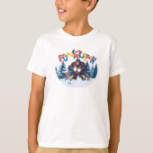 Sasquatch having a snow ball fight with kids tシャツ (正面)