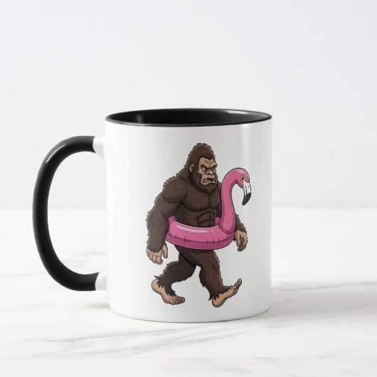 Sasquatch in a Flamingo Float Funny Cryptid Summer マグカップ (左)