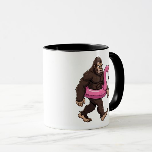 Sasquatch in a Flamingo Float Funny Cryptid Summer マグカップ (正面右)