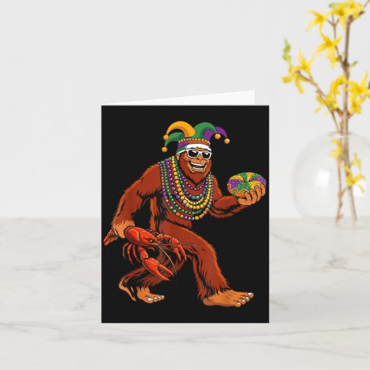Sasquatch Mardi Gras Bigfoot Parade Beads King Cak カード (黄色い花)