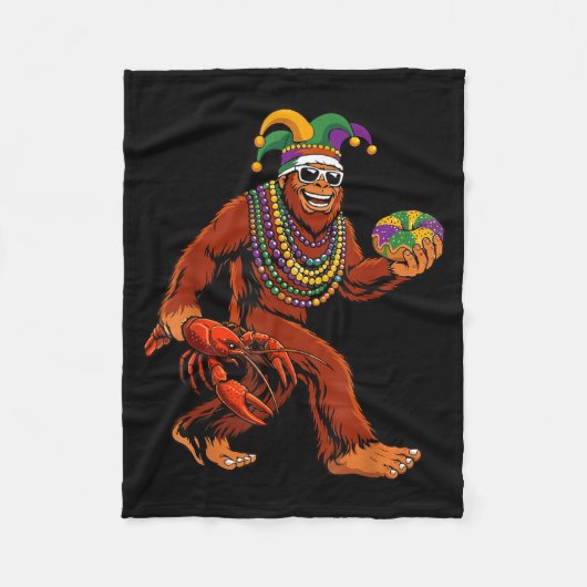 Sasquatch Mardi Gras Bigfoot Parade Beads King Cak フリースブランケット (正面)
