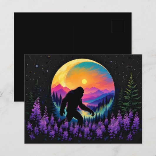 Sasquatch Rainbow Mountain Moon Wall Clock ポストカード (正面/裏面)