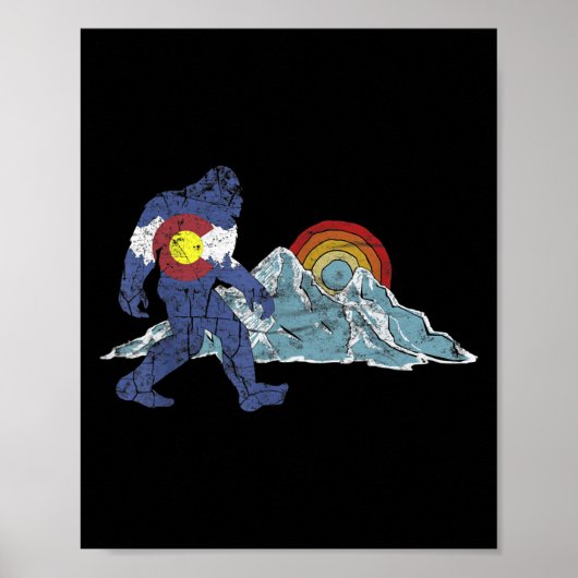 Sasquatch Retro State Flag Colorado Rocky Mountain ポスター (正面)