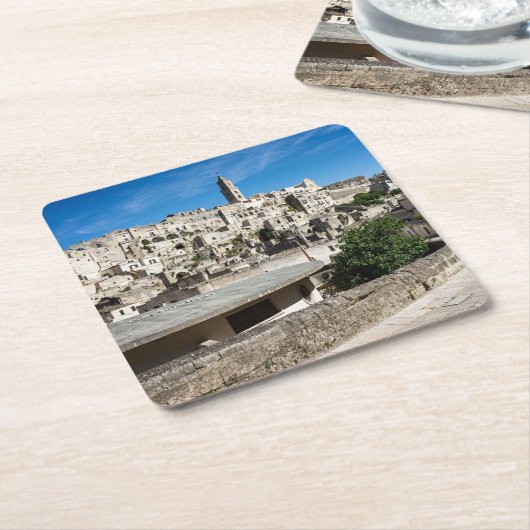 Sassiのディディミアムのマテラの古い都市 スクエアペーパーコースター (アングル)