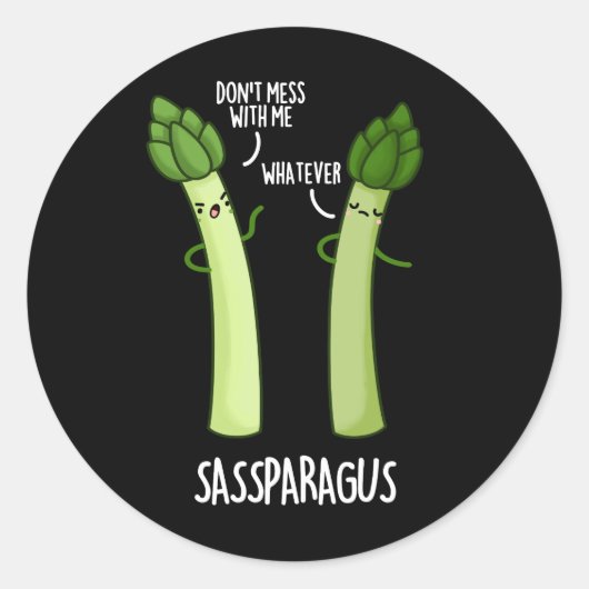 Sassparagus おもしろい Asparagus Vegetable Pun Dark BG ラウンドシール (正面)