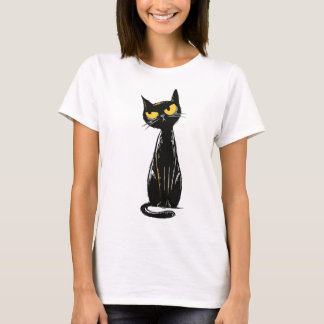 Sassy Black Cat - Grumpy Yellow Eyes Illustration Tシャツ