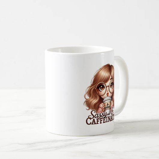 Sassy & Caffeinated - Cute Girl with Oversized Gla コーヒーマグカップ (正面右)