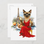 Sassy Catはパリ・フランス シーズンポストカード (正面/裏面)