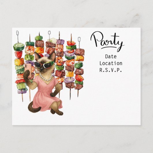 Sassy Cat Selfie at Party Invitation  ポストカード (正面)