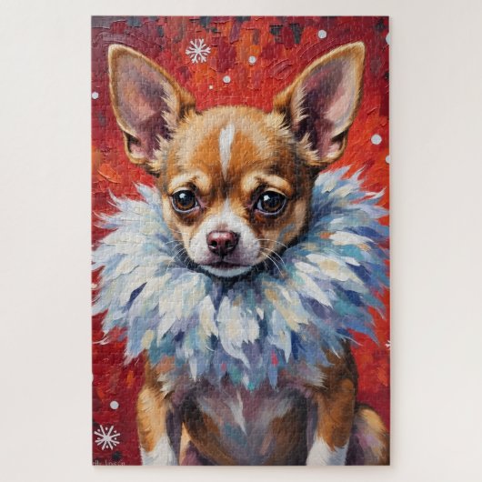 Sassy Chihuahua Dog in Fluffy Winter Fur Collar ジグソーパズル (縦)