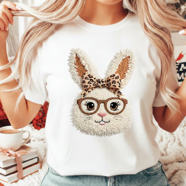 Sassy Easter Bunny Glasses Leopard Bow Tie Women's Tシャツ