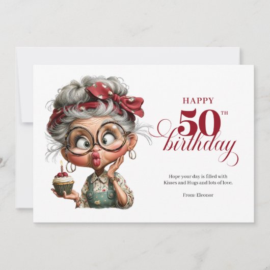 Sassy fifty funny lady whimsical birthday card 招待状 (正面)