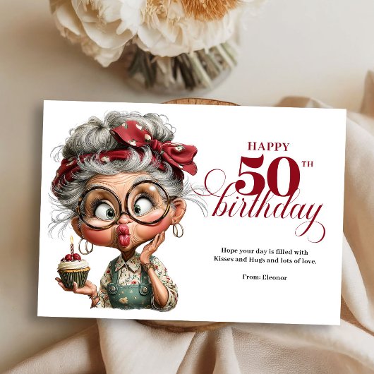 Sassy fifty funny lady whimsical birthday card 招待状